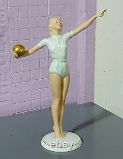 Antique German Art Deco Schaubach Kunts Porcelain Figurine, Golden Ball, 9.5 H