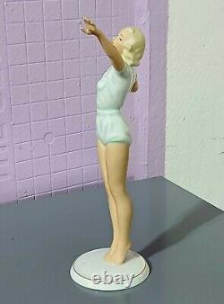 Antique German Art Deco Schaubach Kunts Porcelain Figurine, Golden Ball, 9.5 H