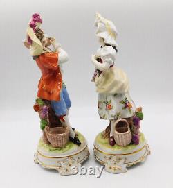 Antique German Bisque Porcelain Figurines of a Young Couple with flowers Marked