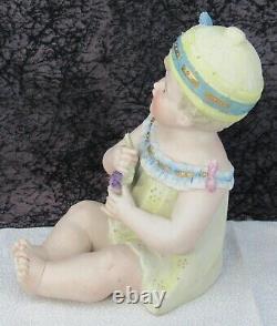 Antique German Bisque Porcelain Piano Baby Figurine Girl with Grapes Heubach