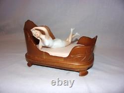 Antique German Bisque Risque Woman Doll On Carved Fruitwood Bed Beyond Sweet