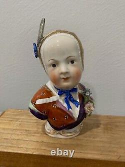 Antique German Carl Thieme Dresden Porcelain Figurine Bust of Girl