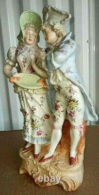 Antique German Colonial Porcelain Figurine Couple, 13 high