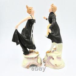 Antique German Dancing Lady Violin Man Figurines 3164A 3164B Bisque Porcelain
