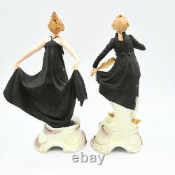 Antique German Dancing Lady Violin Man Figurines 3164A 3164B Bisque Porcelain