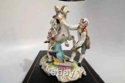 Antique German Dresden Goat Men & Woman Porcelain Figure Group 15 cm