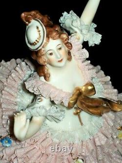 Antique German Dresden Lace Deco Lady Ballerina Dancer Doll Porcelain Figurine