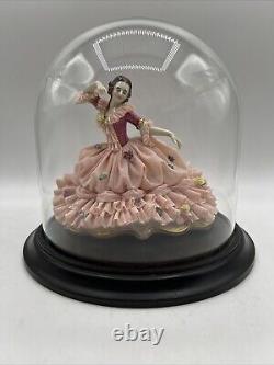 Antique German Dresden Lace Lady Dancing Figurine 6.5 In Display Box RARE