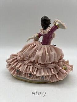 Antique German Dresden Lace Lady Dancing Figurine 6.5 In Display Box RARE