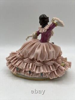 Antique German Dresden Lace Lady Dancing Figurine 6.5 In Display Box RARE