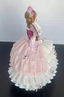 Antique German Dresden Lace Victorian Lady With Fan Figurine 6.5