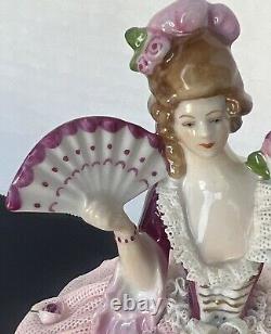 Antique German Dresden Lace Victorian Lady With Fan Figurine 6.5