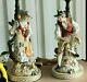 Antique German Dresden Porcelain Figurine Table Lamps Couple, 9 High