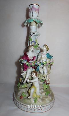 Antique German Dresden Potschappel Mythological Figure Women Putti Candle Holder