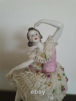 Antique German Dresden Volkstedt Lace Porcelain Figurine Of Ballerina