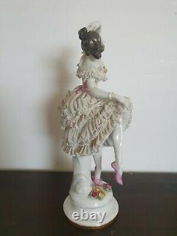 Antique German Dresden Volkstedt Lace Porcelain Figurine Of Ballerina