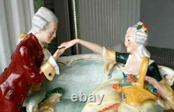 Antique German G H & Co. Porcelain Figurine, Courting Couple, 9 x 9.5