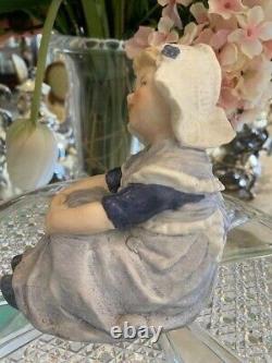 Antique German Heubach Figurine, Dutch Girl Sitting, 5 Tall, Dated 1906