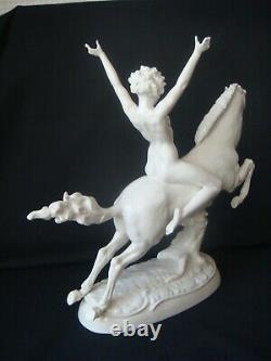 Antique German Hutschenreuther Art Deco Nude Lady on Horse Porcelain Figurine