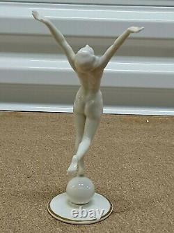 Antique German Hutschenreuther Porcelain Figurine, Sun Nude, 8.25 high