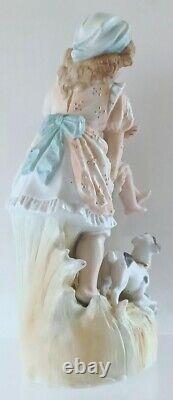 Antique German Large 10.5H Figural Bisque of Three Sisters Playing & a Puppy