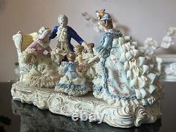 Antique German Mueller Volkstedt Porcelain Lace Figurine Happy Family, Large 12