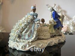 Antique German Mueller Volkstedt Porcelain Lace Figurine Happy Family, Large 12