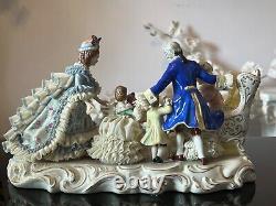 Antique German Mueller Volkstedt Porcelain Lace Figurine Happy Family, Large 12