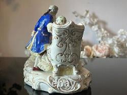 Antique German Mueller Volkstedt Porcelain Lace Figurine Happy Family, Large 12