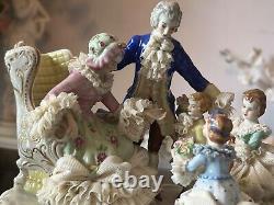 Antique German Mueller Volkstedt Porcelain Lace Figurine Happy Family, Large 12