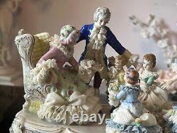 Antique German Mueller Volkstedt Porcelain Lace Figurine Happy Family, Large 12