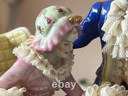 Antique German Mueller Volkstedt Porcelain Lace Figurine Happy Family, Large 12