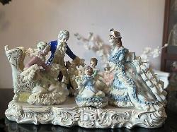 Antique German Mueller Volkstedt Porcelain Lace Figurine Happy Family, Large 12