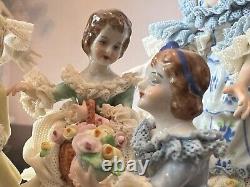 Antique German Mueller Volkstedt Porcelain Lace Figurine Happy Family, Large 12