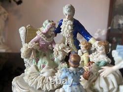 Antique German Mueller Volkstedt Porcelain Lace Figurine Happy Family, Large 12