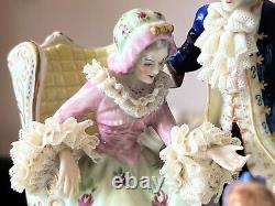 Antique German Mueller Volkstedt Porcelain Lace Figurine Happy Family, Large 12