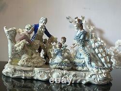 Antique German Mueller Volkstedt Porcelain Lace Figurine Happy Family, Large 12