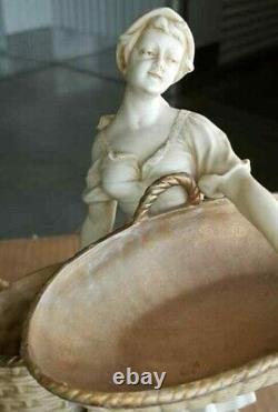 Antique German Muller Porcelain Figurine, Girl with Basket, 10 high