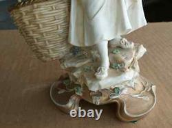 Antique German Muller Porcelain Figurine, Girl with Basket, 10 high