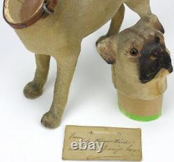 Antique German Paper Mache Candy Container Pug Dog Glass Eyes British Royalty