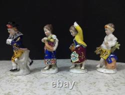 Antique German Poppelsdorf Porcelain Figurine Miniatures, 4 pcs, 3 high