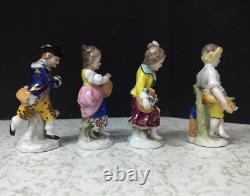 Antique German Poppelsdorf Porcelain Figurine Miniatures, 4 pcs, 3 high