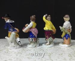 Antique German Poppelsdorf Porcelain Figurine Miniatures, 4 pcs, 3 high