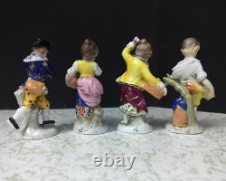 Antique German Poppelsdorf Porcelain Figurine Miniatures, 4 pcs, 3 high