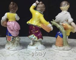 Antique German Poppelsdorf Porcelain Figurine Miniatures, 4 pcs, 3 high