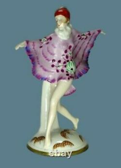 Antique German Porcelain Art Deco Butterfly Lady Dancer Figurine Katzhutte Rare