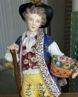 Antique German Porcelain Bisque Figurine, Basket of flowers, XIX C, 11.5 high