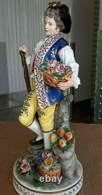 Antique German Porcelain Bisque Figurine, Basket of flowers, XIX C, 11.5 high