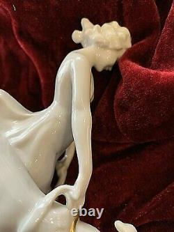 Antique German Porcelain Group-Nude with Hounds. 1920s Art Nouveau. Gold Trimmed