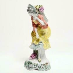 Antique German Potschappell Porcelain Figurine, LADY With FRUIT BASKET, 8.75 high